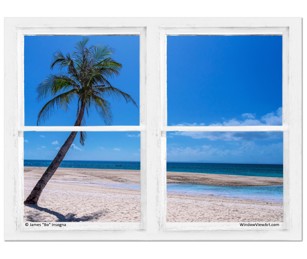 White Sand Beach Ocean Side Open Picture Window Frame Art View 32×48  Premium Canvas Gallery Wrap - Window Frame Art, Pictures That Look Like  Window Views, Whitewash Windows