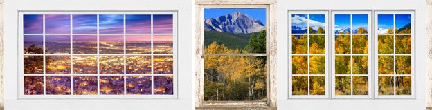 Forest Red Rustic Whitewashed Window View 24x36 Premium Canvas Gallery Wrap
