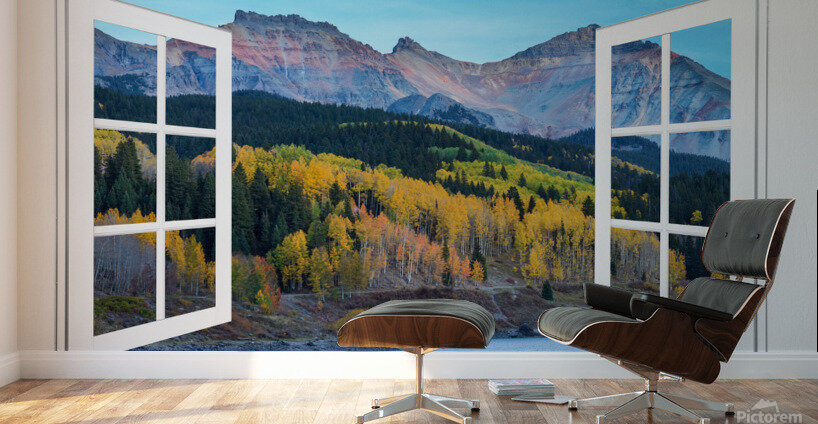 Trout Lake Autumn Rocky Mountain Open White Window Mural